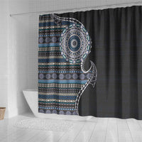 Fijian Masi Tribal Tattoos Art Pattern Shower Curtain Navy Color Half Style - Polynesian Pride