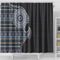 Fijian Masi Tribal Tattoos Art Pattern Shower Curtain Navy Color Half Style - Polynesian Pride