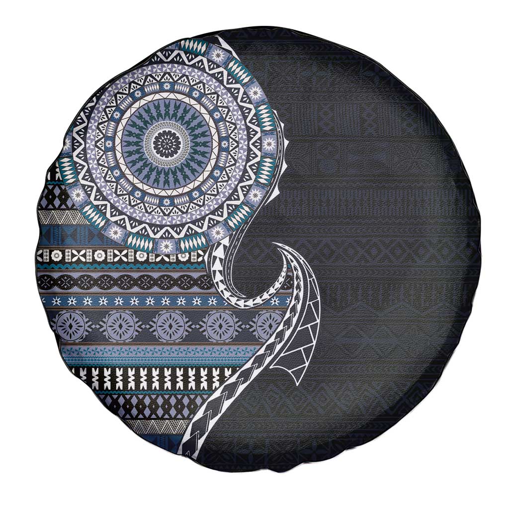 Fijian Masi Tribal Tattoos Art Pattern Spare Tire Cover Navy Color Half Style - Polynesian Pride