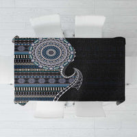 Fijian Masi Tribal Tattoos Art Pattern Tablecloth Navy Color Half Style - Polynesian Pride