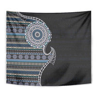 Fijian Masi Tribal Tattoos Art Pattern Tapestry Navy Color Half Style - Polynesian Pride
