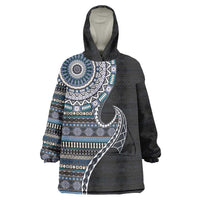 Fijian Masi Tribal Tattoos Art Pattern Wearable Blanket Hoodie Navy Color Half Style - Polynesian Pride