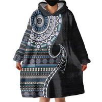Fijian Masi Tribal Tattoos Art Pattern Wearable Blanket Hoodie Navy Color Half Style - Polynesian Pride