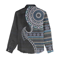 Fijian Masi Tribal Tattoos Art Pattern Women Casual Shirt Navy Color Half Style - Polynesian Pride