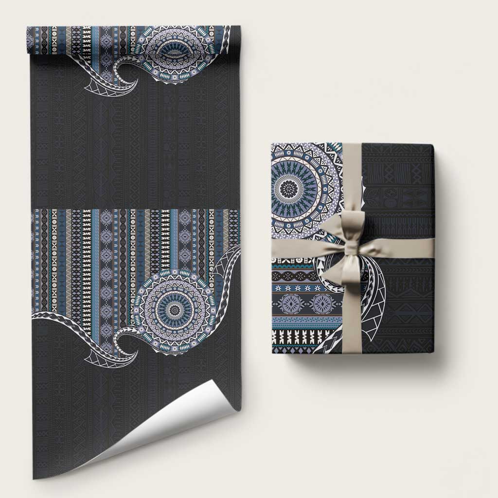 Fijian Masi Tribal Tattoos Art Pattern Wrapping Paper Navy Color Half Style - Polynesian Pride