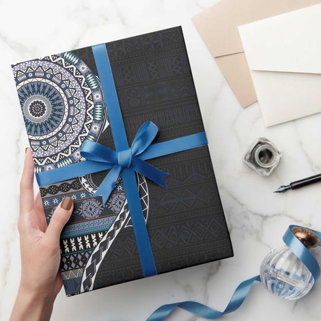 Fijian Masi Tribal Tattoos Art Pattern Wrapping Paper Navy Color Half Style LT03 - Polynesian Pride