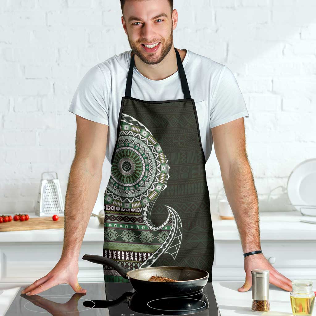 Fijian Masi Tribal Tattoos Art Pattern Apron Green Color Half Style - Polynesian Pride