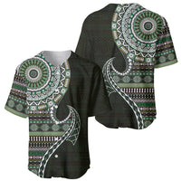 Fijian Masi Tribal Tattoos Art Pattern Baseball Jersey Green Color Half Style - Polynesian Pride