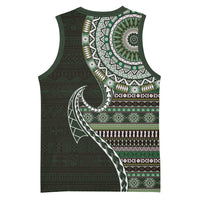 Fijian Masi Tribal Tattoos Art Pattern Basketball Jersey Green Color Half Style - Polynesian Pride
