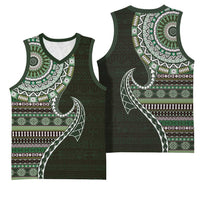 Fijian Masi Tribal Tattoos Art Pattern Basketball Jersey Green Color Half Style - Polynesian Pride