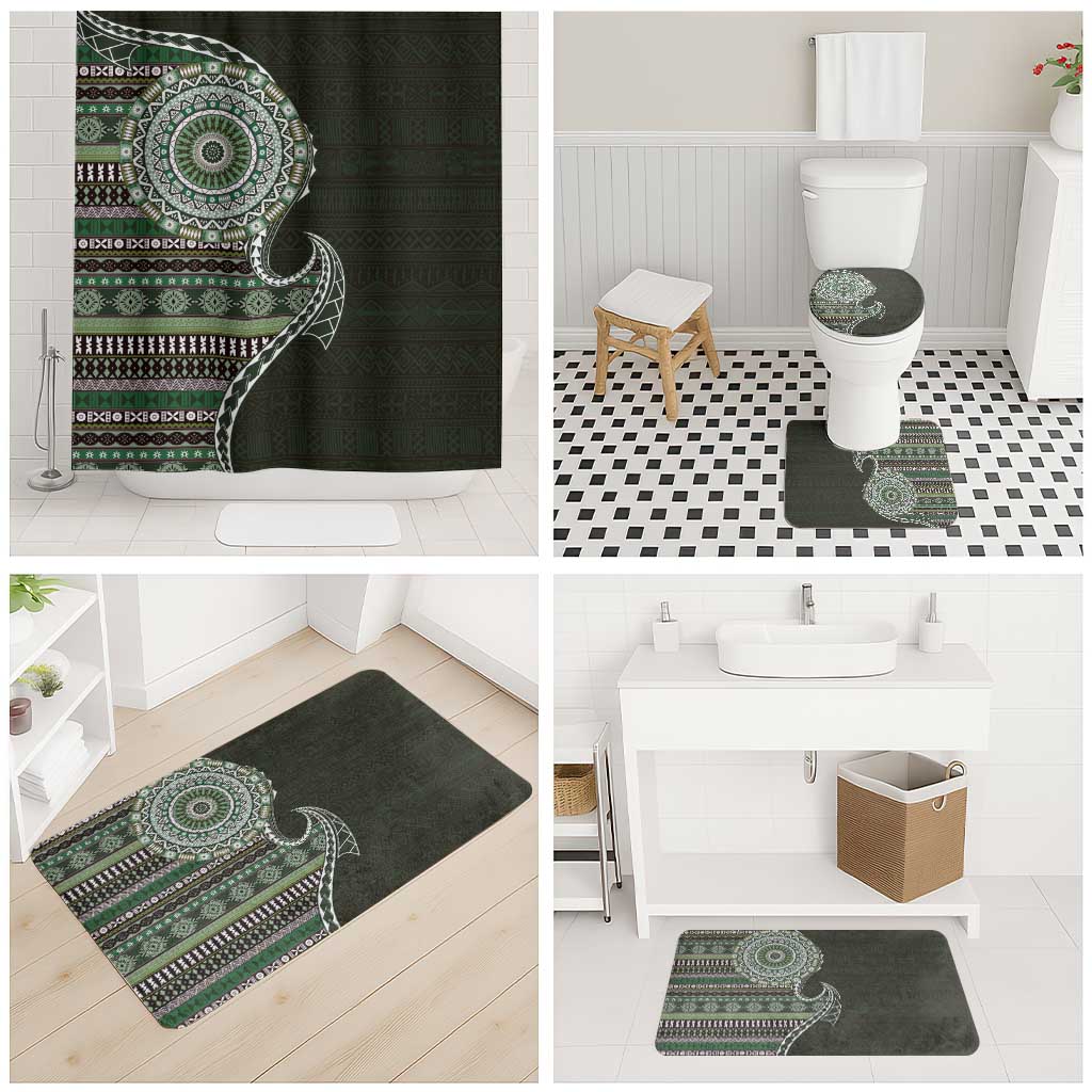 Fijian Masi Tribal Tattoos Art Pattern Bathroom Set Green Color Half Style - Polynesian Pride