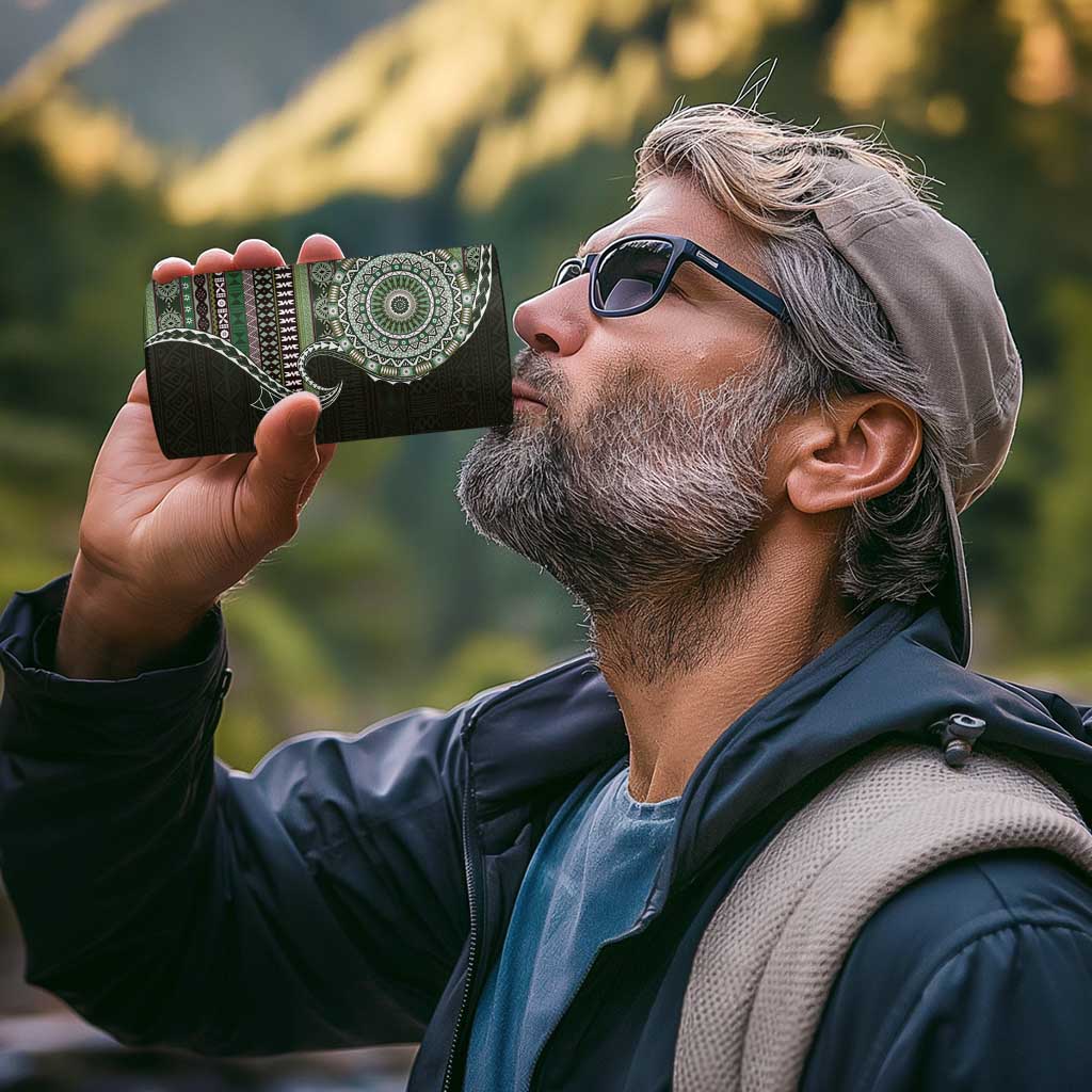 Fijian Masi Tribal Tattoos Art Pattern 4 in 1 Can Cooler Tumbler Green Color Half Style - Polynesian Pride