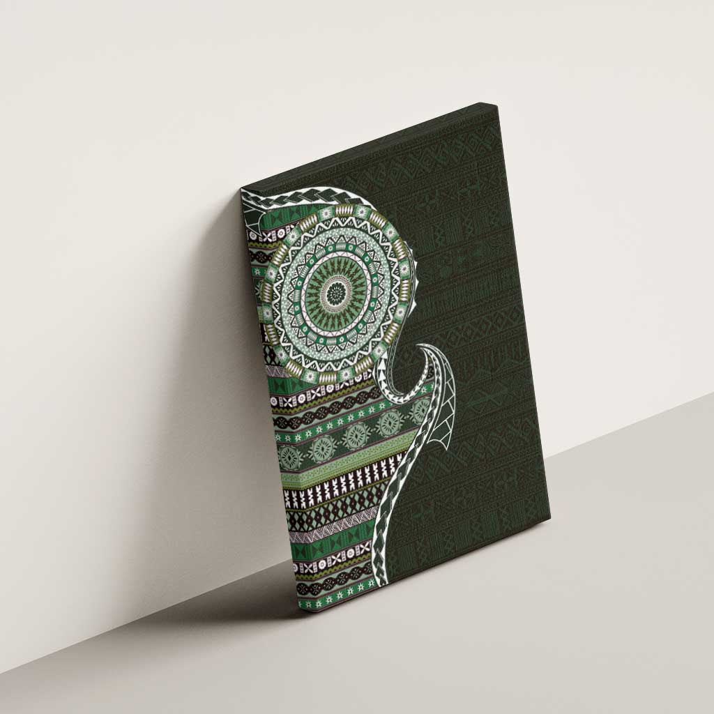 Fijian Masi Tribal Tattoos Art Pattern Canvas Wall Art Green Color Half Style - Polynesian Pride
