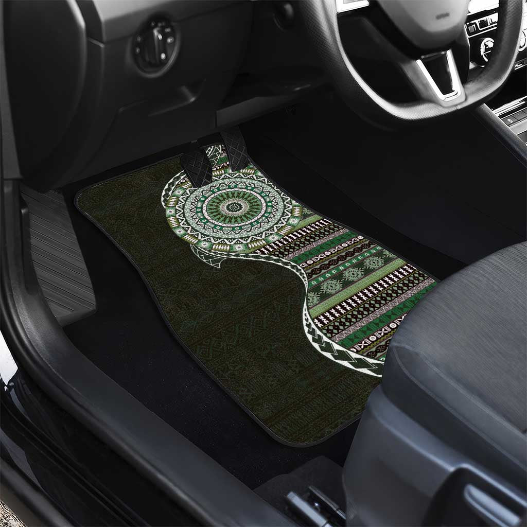 Fijian Masi Tribal Tattoos Art Pattern Car Mats Green Color Half Style - Polynesian Pride