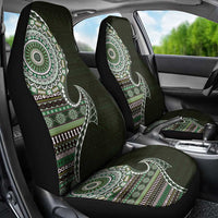 Fijian Masi Tribal Tattoos Art Pattern Car Seat Cover Green Color Half Style - Polynesian Pride