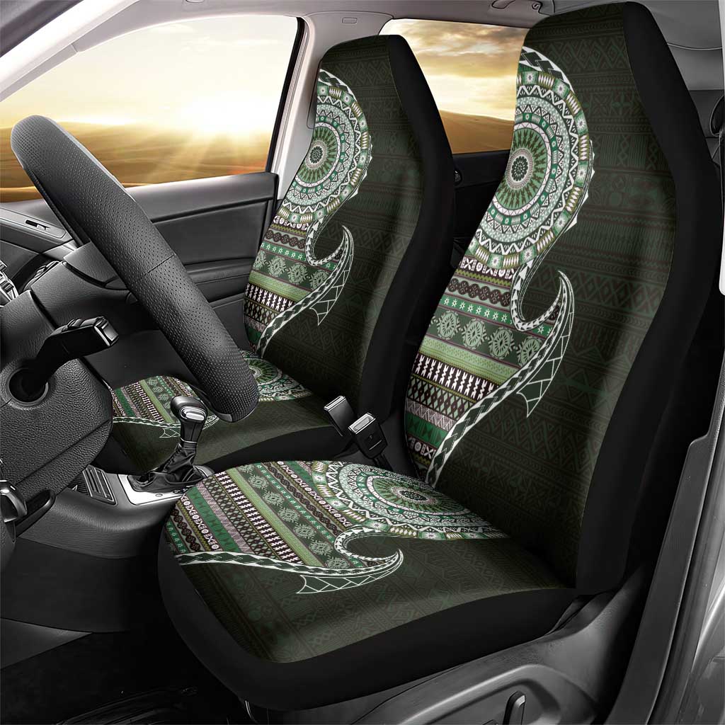 Fijian Masi Tribal Tattoos Art Pattern Car Seat Cover Green Color Half Style - Polynesian Pride
