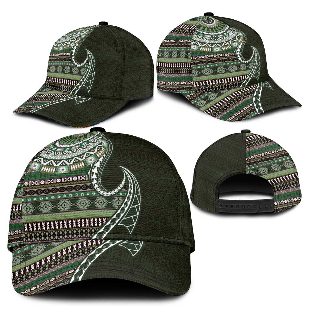 Fijian Masi Tribal Tattoos Art Pattern Classic Cap Green Color Half Style - Polynesian Pride