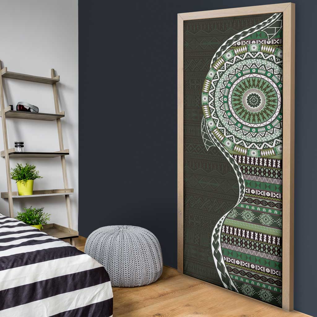 Fijian Masi Tribal Tattoos Art Pattern Door Cover Green Color Half Style - Polynesian Pride