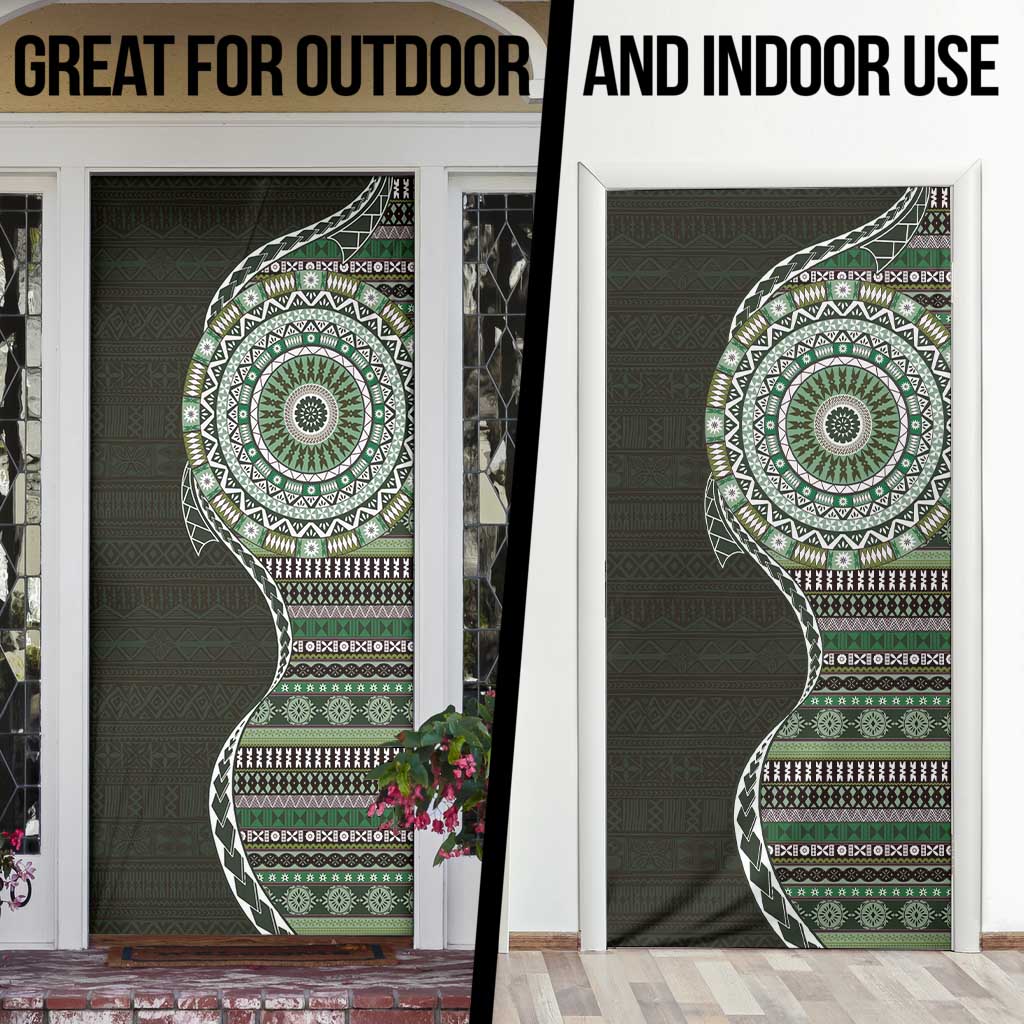 Fijian Masi Tribal Tattoos Art Pattern Door Cover Green Color Half Style - Polynesian Pride