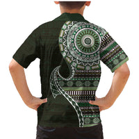 Fijian Masi Tribal Tattoos Art Pattern Family Matching Mermaid Dress and Hawaiian Shirt Green Color Half Style - Polynesian Pride