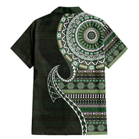 Fijian Masi Tribal Tattoos Art Pattern Family Matching Mermaid Dress and Hawaiian Shirt Green Color Half Style - Polynesian Pride