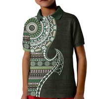 Fijian Masi Tribal Tattoos Art Pattern Kid Polo Shirt Green Color Half Style - Polynesian Pride