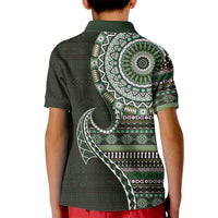Fijian Masi Tribal Tattoos Art Pattern Kid Polo Shirt Green Color Half Style - Polynesian Pride