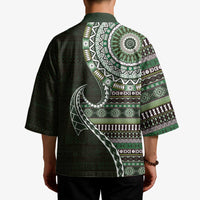 Fijian Masi Tribal Tattoos Art Pattern Kimono Green Color Half Style - Polynesian Pride