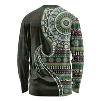 Fijian Masi Tribal Tattoos Art Pattern Long Sleeve Shirt Green Color Half Style - Polynesian Pride