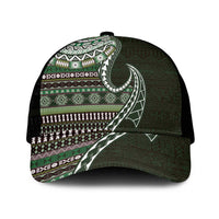Fijian Masi Tribal Tattoos Art Pattern Mesh Trucker Cap Green Color Half Style - Polynesian Pride