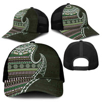 Fijian Masi Tribal Tattoos Art Pattern Mesh Trucker Cap Green Color Half Style - Polynesian Pride