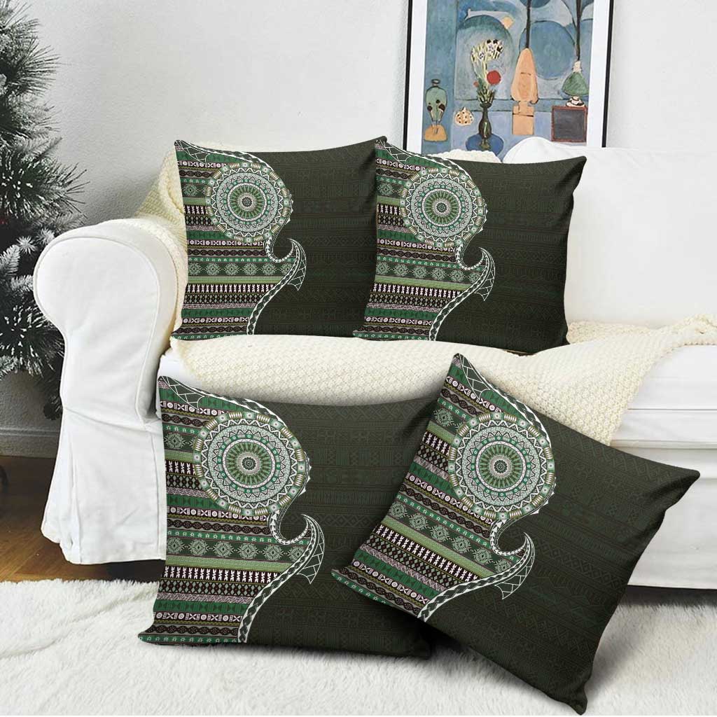 Fijian Masi Tribal Tattoos Art Pattern Pillow Cover Green Color Half Style - Polynesian Pride