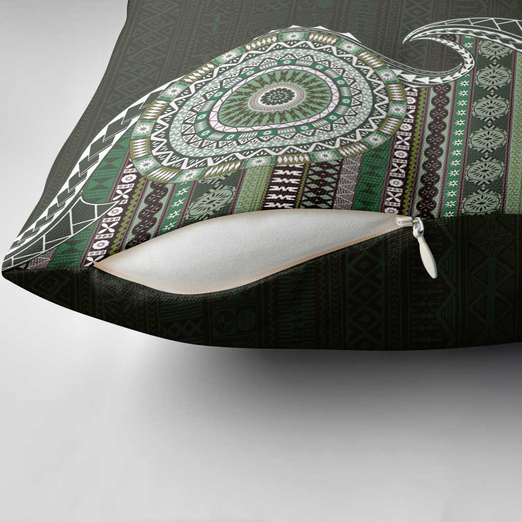 Fijian Masi Tribal Tattoos Art Pattern Pillow Cover Green Color Half Style - Polynesian Pride