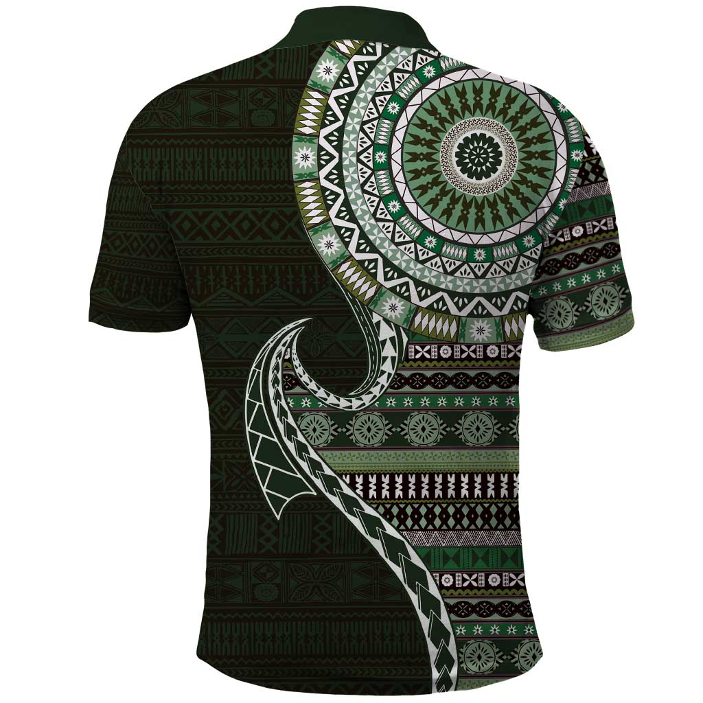 Fijian Masi Tribal Tattoos Art Pattern Polo Shirt Green Color Half Style - Polynesian Pride