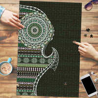 Fijian Masi Tribal Tattoos Art Pattern Puzzle Green Color Half Style - Polynesian Pride