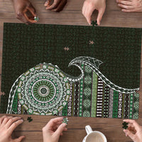 Fijian Masi Tribal Tattoos Art Pattern Puzzle Green Color Half Style - Polynesian Pride