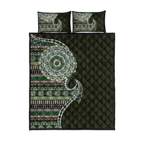 Fijian Masi Tribal Tattoos Art Pattern Quilt Bed Set Green Color Half Style - Polynesian Pride