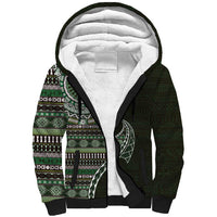 Fijian Masi Tribal Tattoos Art Pattern Sherpa Hoodie Green Color Half Style - Polynesian Pride