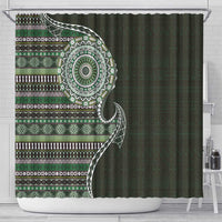 Fijian Masi Tribal Tattoos Art Pattern Shower Curtain Green Color Half Style - Polynesian Pride