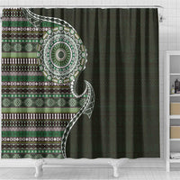 Fijian Masi Tribal Tattoos Art Pattern Shower Curtain Green Color Half Style - Polynesian Pride