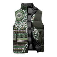 Fijian Masi Tribal Tattoos Art Pattern Sleeveless Puffer Jacket Green Color Half Style - Polynesian Pride