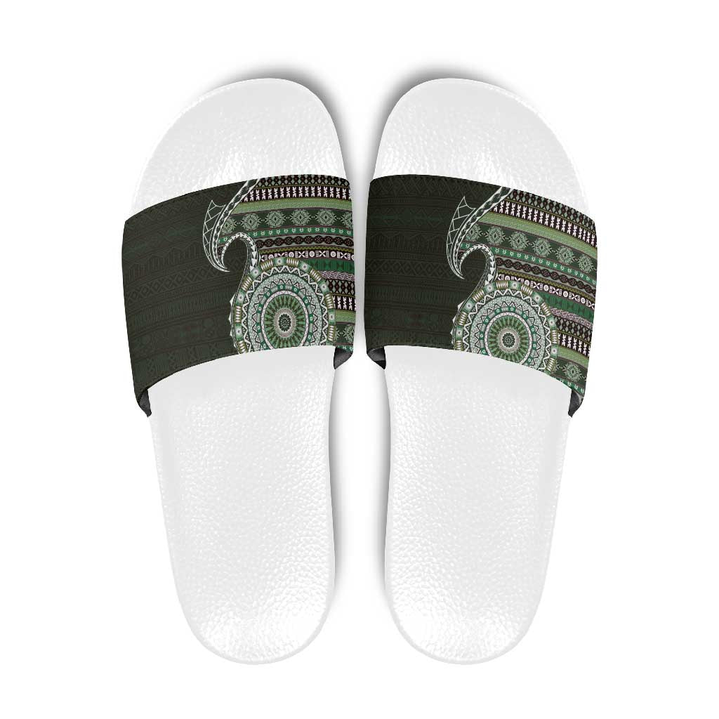Fijian Masi Tribal Tattoos Art Pattern Slide Sandals Green Color Half Style - Polynesian Pride