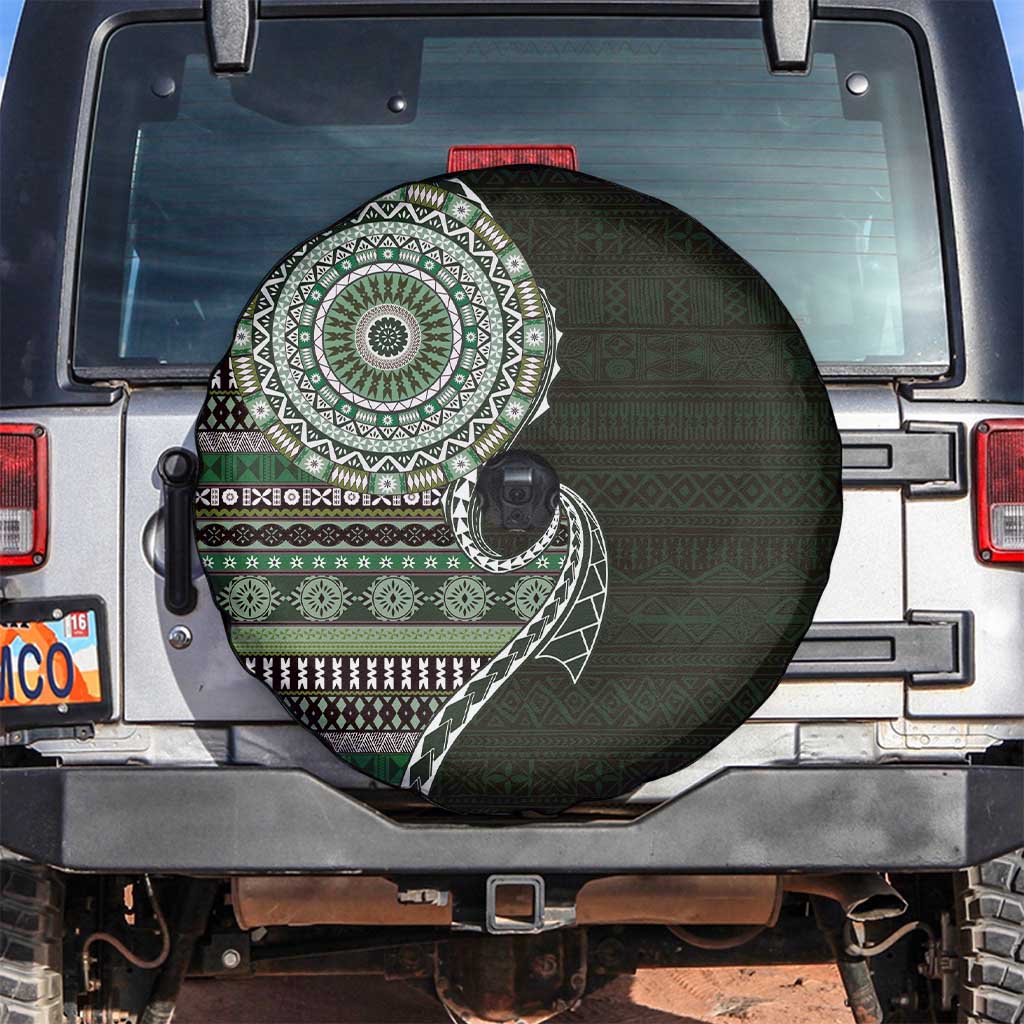 Fijian Masi Tribal Tattoos Art Pattern Spare Tire Cover Green Color Half Style - Polynesian Pride