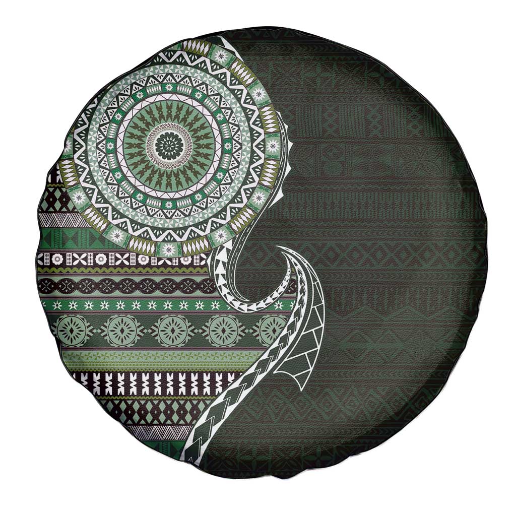 Fijian Masi Tribal Tattoos Art Pattern Spare Tire Cover Green Color Half Style - Polynesian Pride