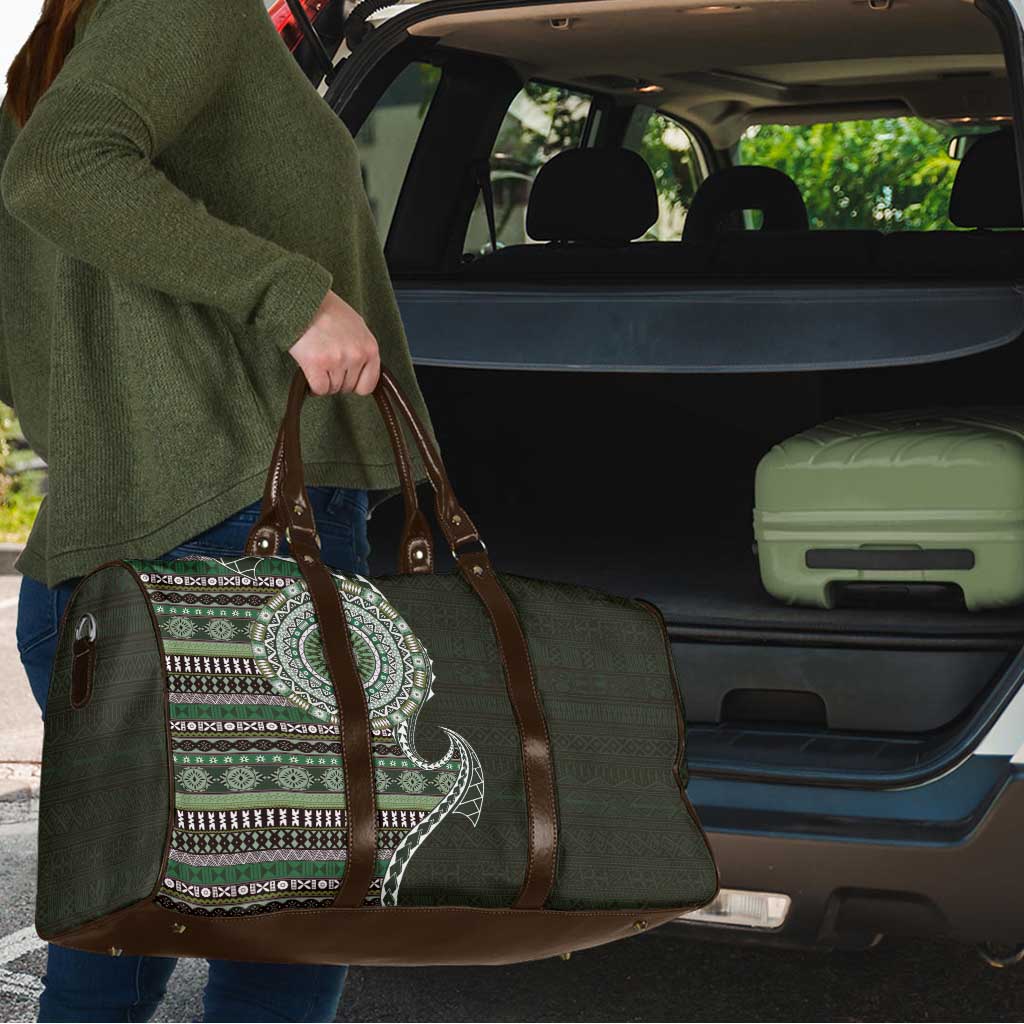 Fijian Masi Tribal Tattoos Art Pattern Travel Bag Green Color Half Style - Polynesian Pride