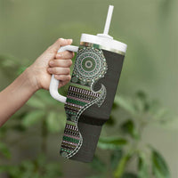Fijian Masi Tribal Tattoos Art Pattern Tumbler With Handle Green Color Half Style - Polynesian Pride