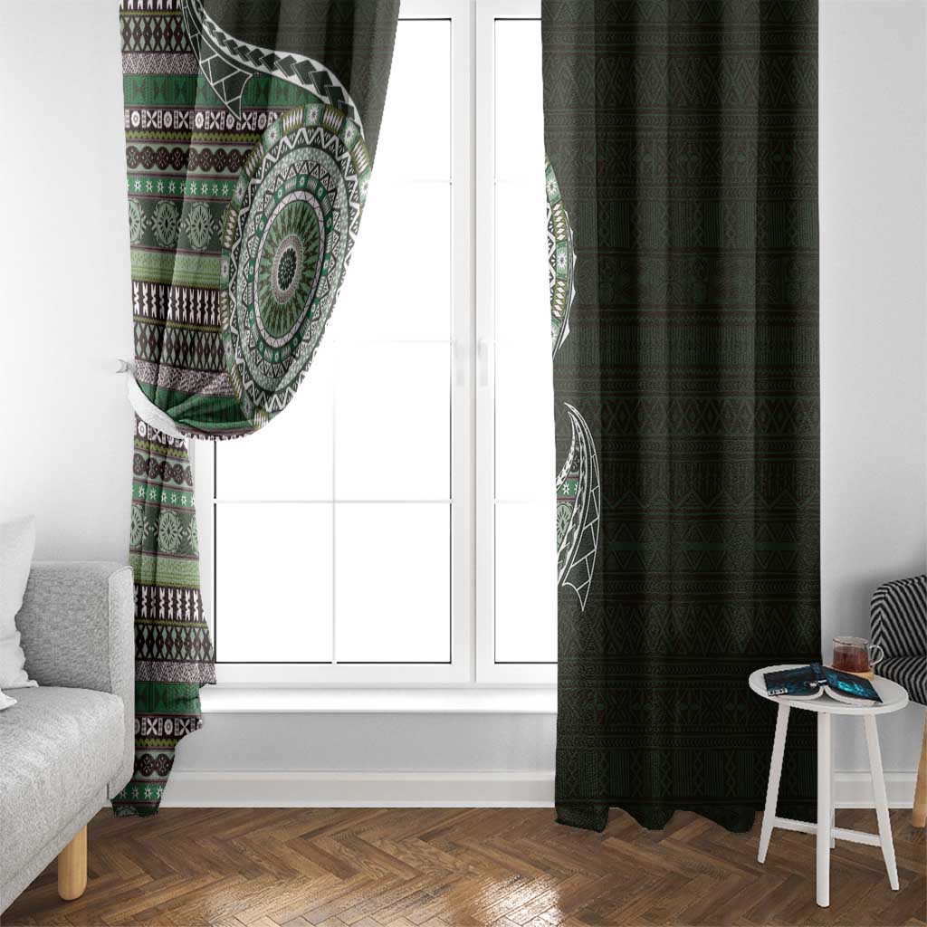Fijian Masi Tribal Tattoos Art Pattern Window Curtain Green Color Half Style - Polynesian Pride