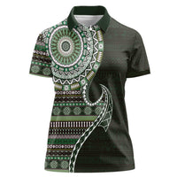 Fijian Masi Tribal Tattoos Art Pattern Women Polo Shirt Green Color Half Style - Polynesian Pride
