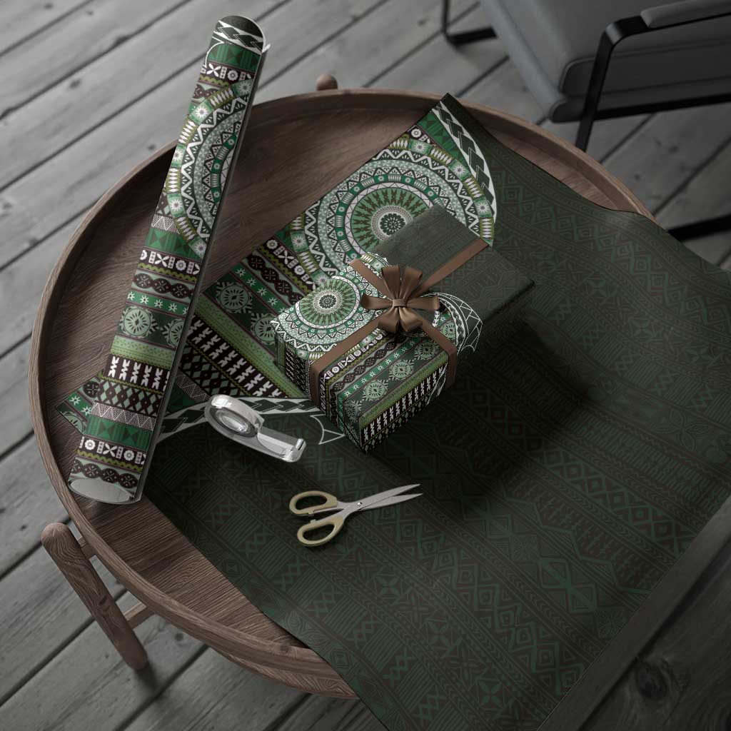 Fijian Masi Tribal Tattoos Art Pattern Wrapping Paper Green Color Half Style LT03 - Polynesian Pride