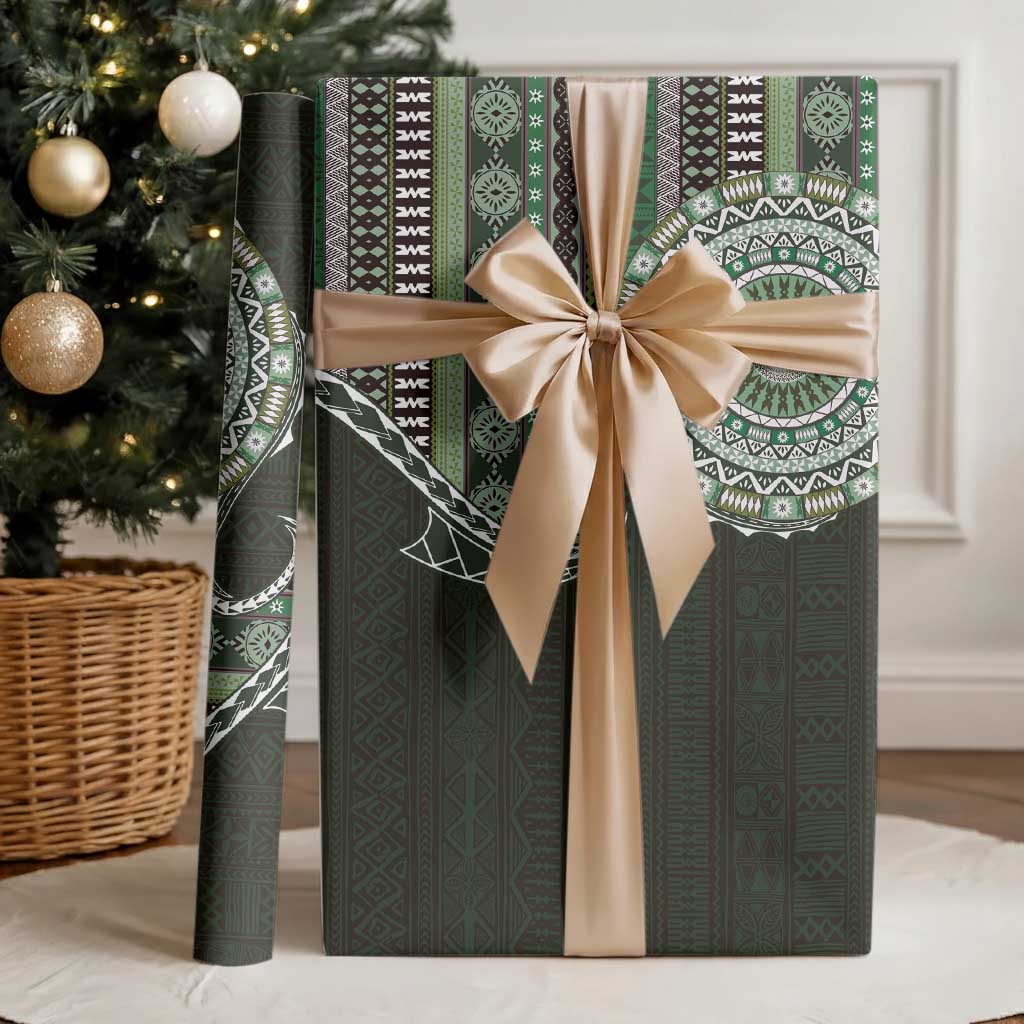 Fijian Masi Tribal Tattoos Art Pattern Wrapping Paper Green Color Half Style LT03 - Polynesian Pride
